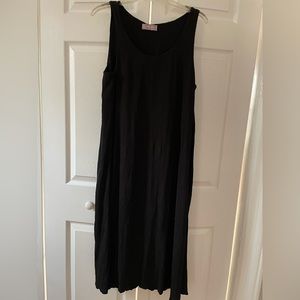 Everlane plisse tank shift black 90s midi dress Medium